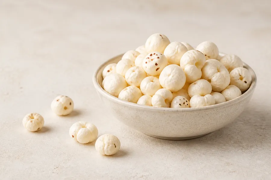 Makhana fox nuts in a neutral bowl